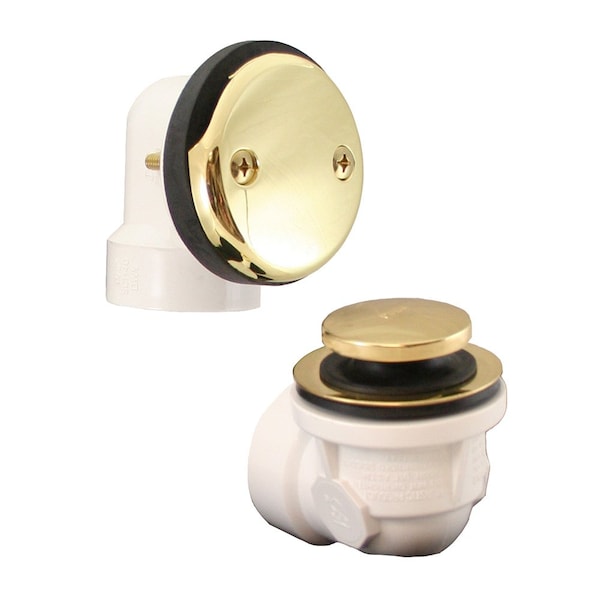 Polished Brass Two-Hole Toe Touch Bath Waste Kit, Standard Half Kit, White Plastic